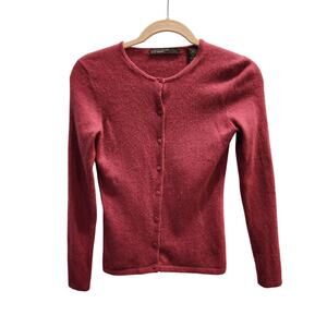LORD & TAYLOR Small Sweater Cardigan Cashmere 2-PLY Crew Neck Burgandy Wine